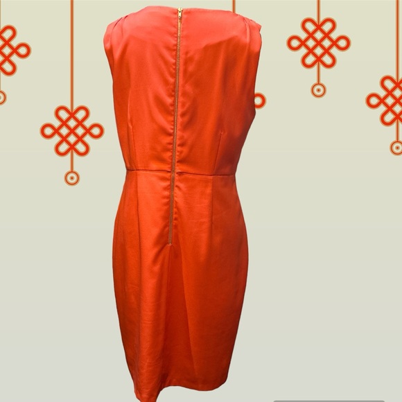 Pink Martini bright tangerine sleeveless midi length spring summer dress - Picture 2 of 4